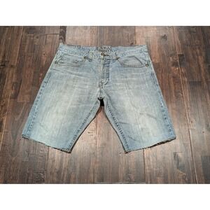 Royal Premium Jean Shorts Mens 36‎ Light Wash Denim Cut Off Raw Hem Jorts Y2K